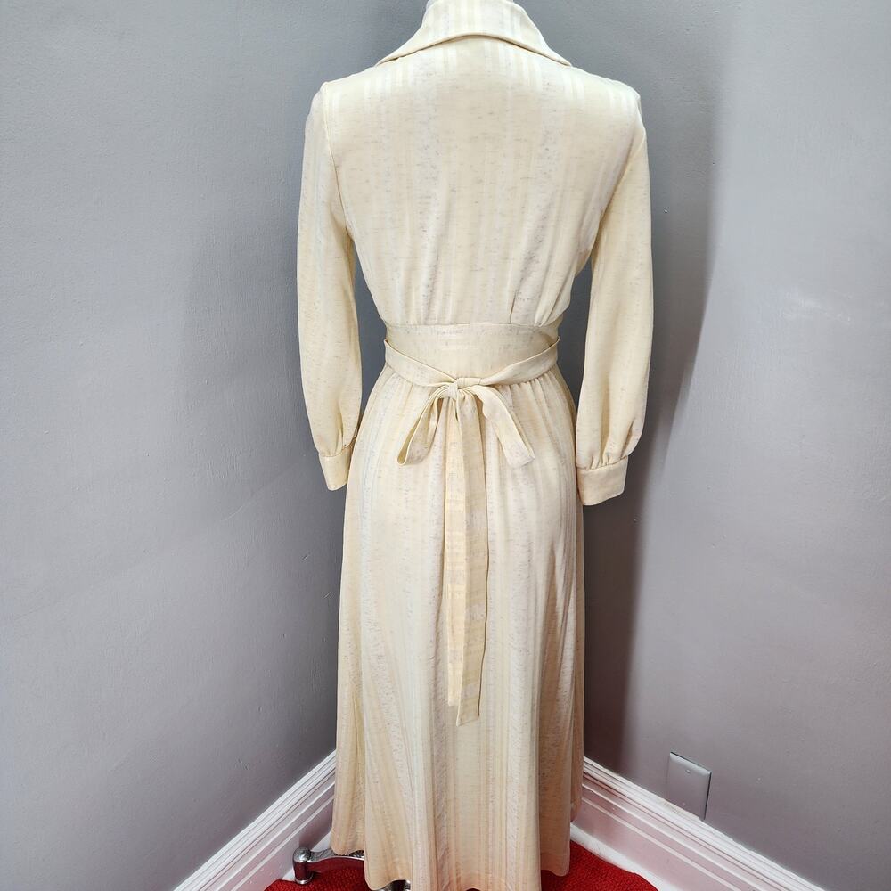 70s VTG Momentum Maxi Dress, Faux Corset Waist Jacquard Stripe Cream Maxi - S - Picture 6 of 10